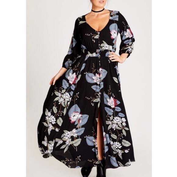 long sleeve button front maxi dress